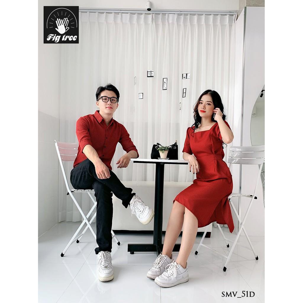 Áo váy đôi nam nữ caro đỏ đen mã 51d