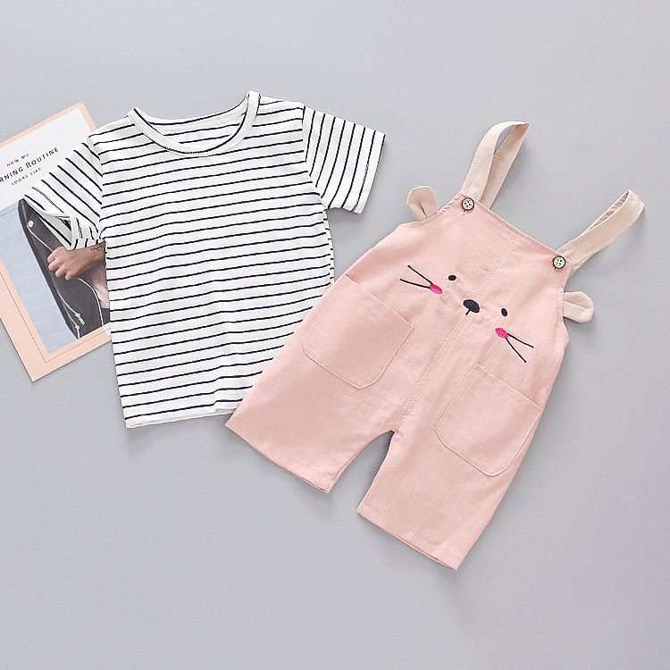 Set yếm bé trai, bé gái gồm áo thun kẻ sọc và yếm, set đồ 2 món thời trang cho bé từ 9-18kg