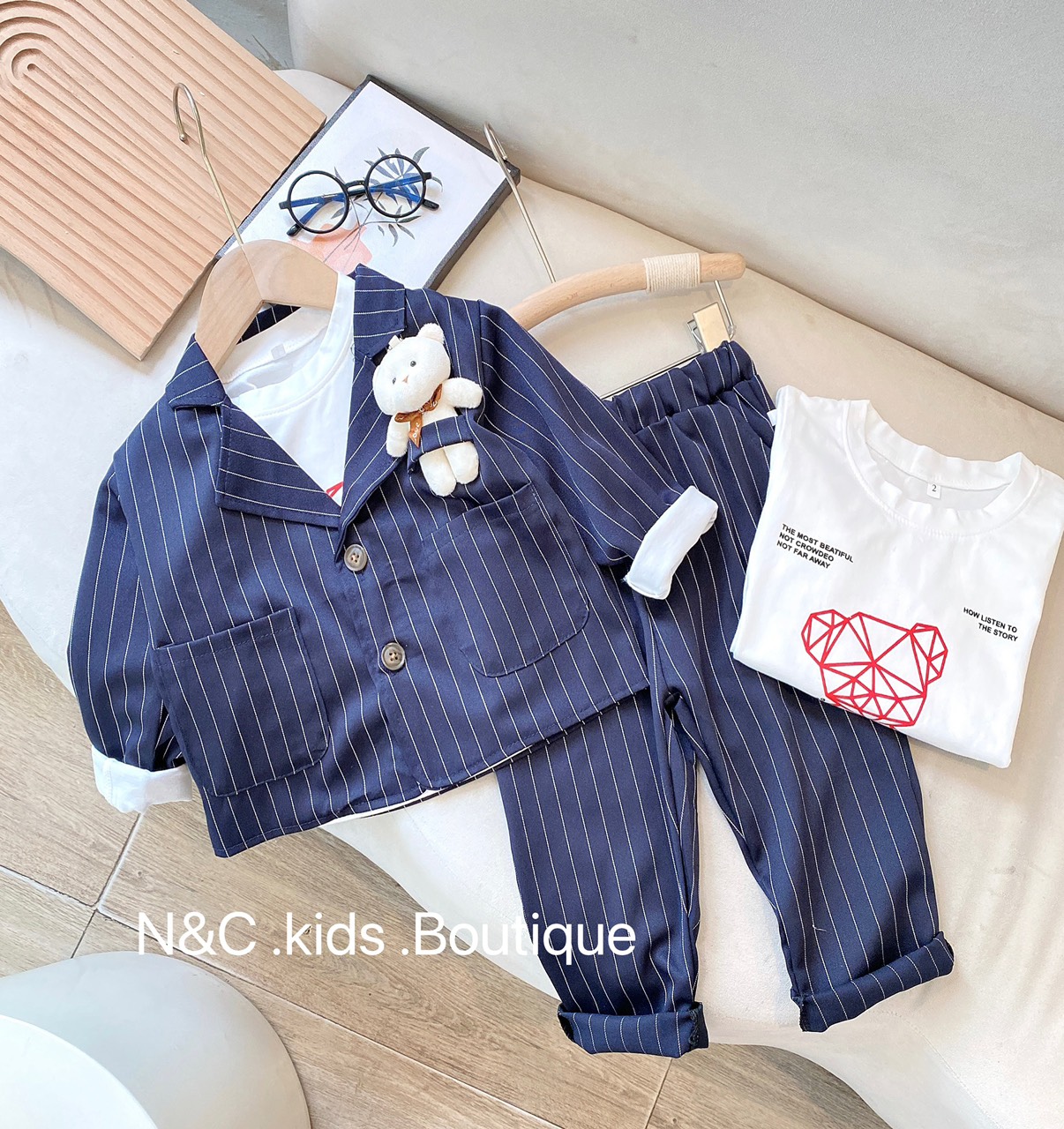 Bộ vest bé trai 3 món lịch lãm cho bé từ 1 - 3 tuổi