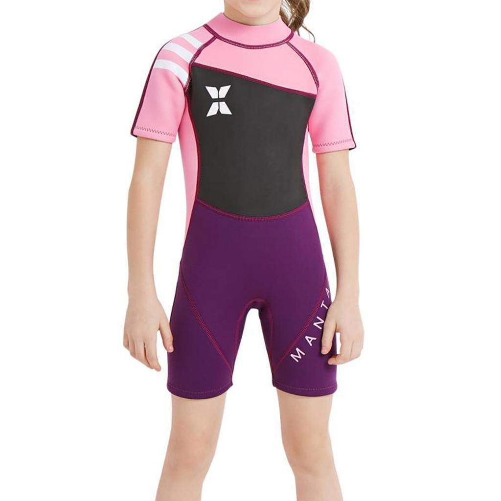 2.5mm Kids Short Sleeve Wetsuit Beach Diving  Swimsuit Pink S