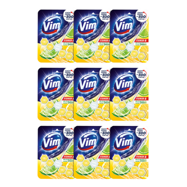 Combo 9 Viên Tẩy Bồn Cầu Vim Power 5 Sạch Khuẩn Thơm Mát | Hương Chanh