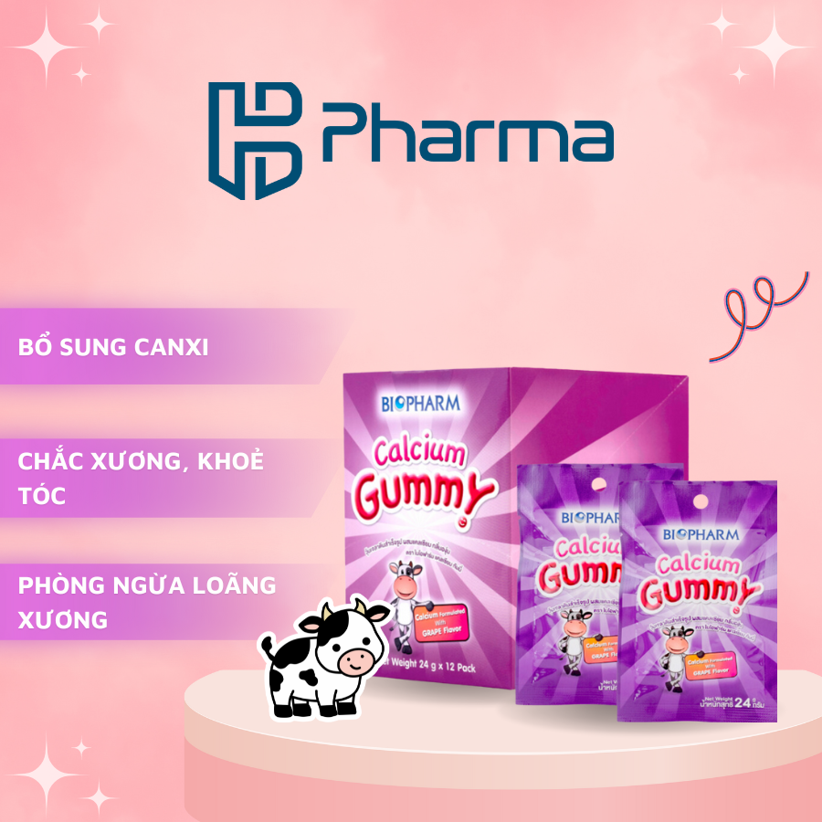 Kẹo dẻo Vitamin cho bé Gummy Biopharm - Hộp 12 gói (Mua 1 hộp, tặng 2 gói vị ngẫu nhiên)