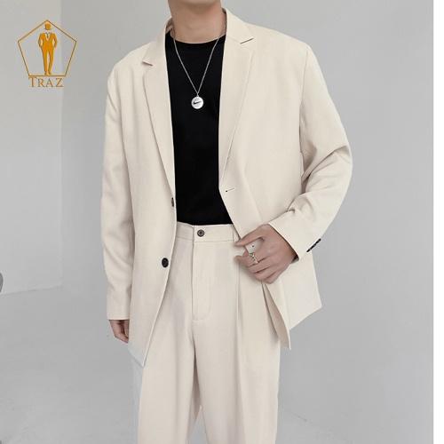 Áo Blazer Nam TRAZ Form Rộng dài tay dáng unisex màu đen nâu phong cách Hàn Quốc