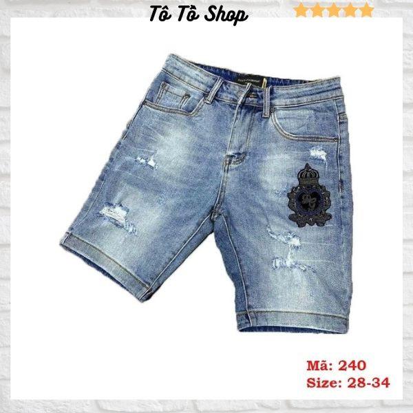 Quần Sọt Nam ️️ Quần Short Jean Nam Chất Bò co giãn phối rách kèm thêu họa tiết cực đẹp Tô Tồ Shop - QSJNM240