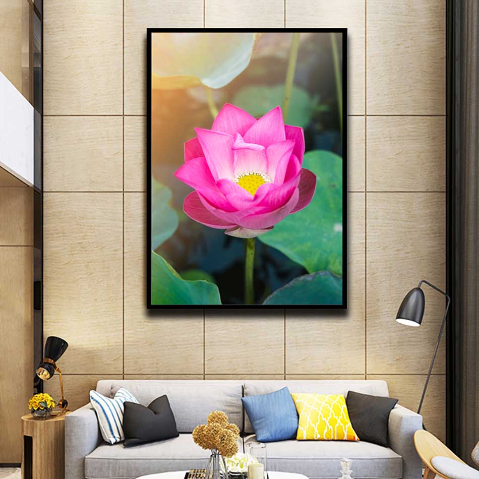 Tranh đơn canvas treo tường Decor Họa tiết sen hồng nở rộ - DC176