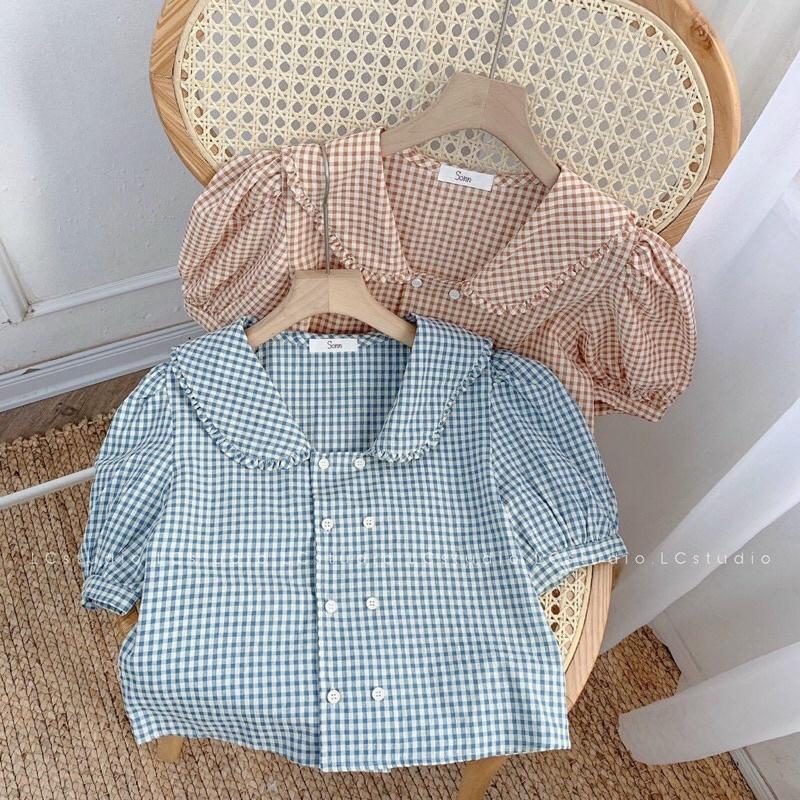 Áo kẻ cổ viền bèo