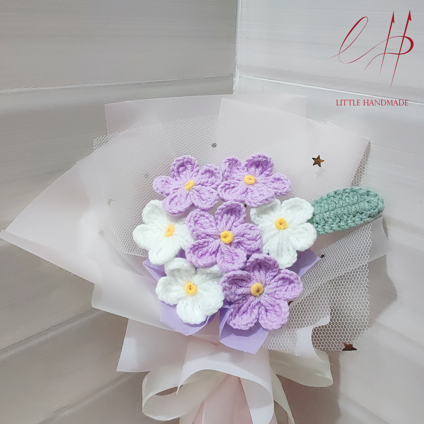 Bó hoa lưu ly 7 bông bằng len Handmade