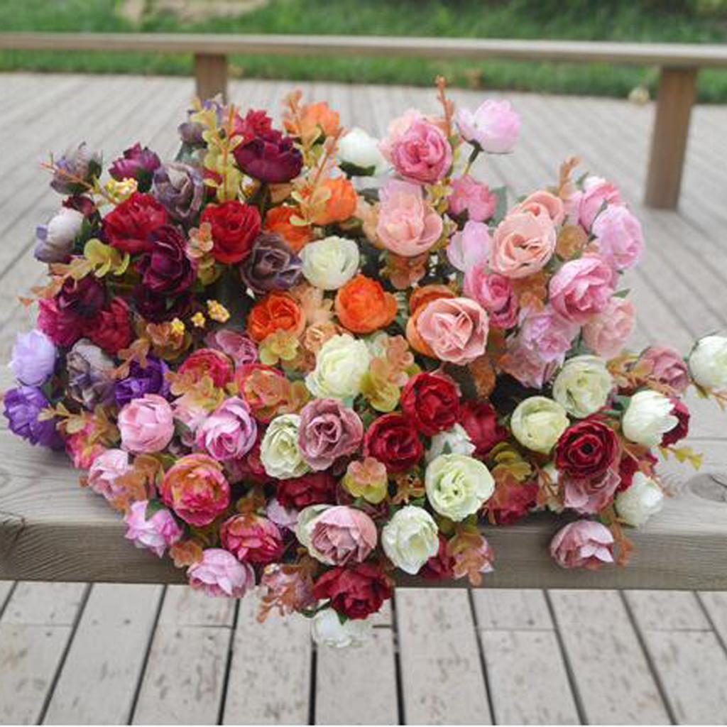 2X Artificial 21-Head Rose Silk Flower Floral Wedding Home Decor Purple