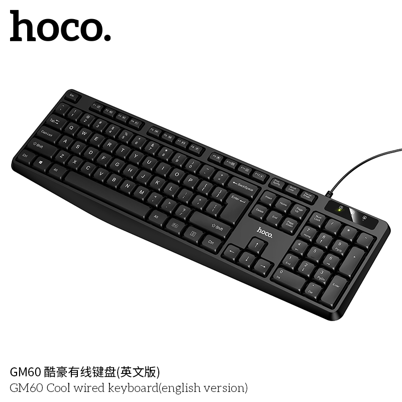 Bàn phím văn phòng có dây Hoco GM60 màu đen 104 phím tiêu chuẩn kết nối dây USB - Hàng chính hãng