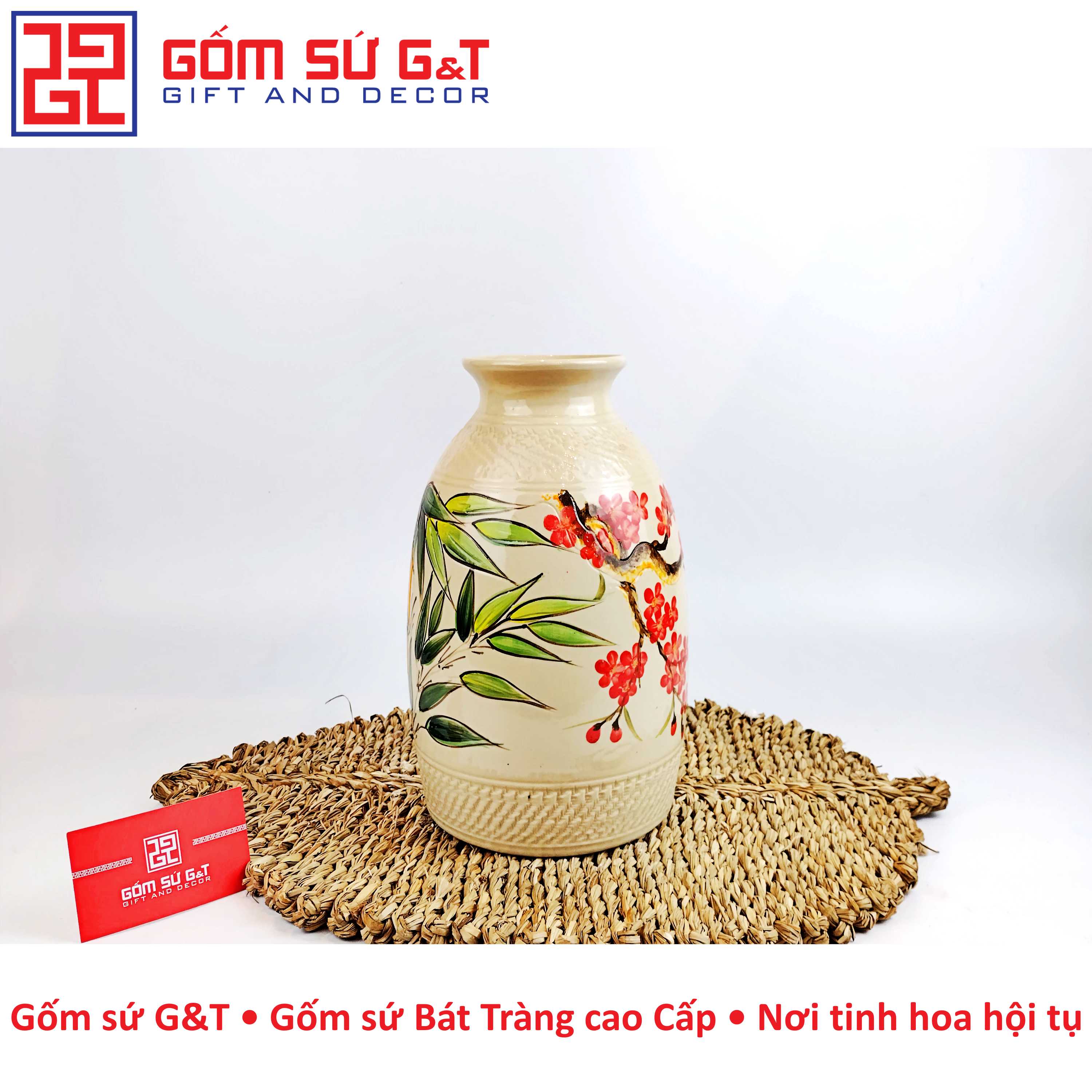 Lọ hoa viền vẽ trúc đào Gốm Sứ G&T