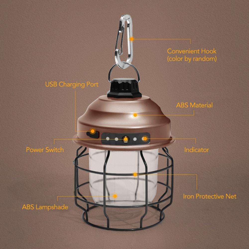 Đèn LED cắm trại cổng USB sạc lại được, chống nước IPX4