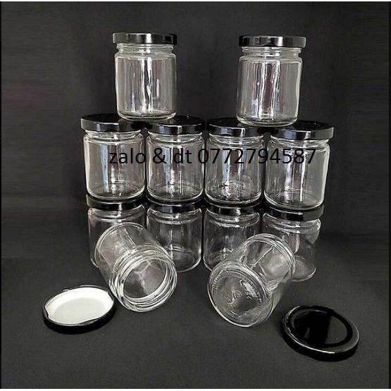 Hũ Làm Sữa Chua Thủy Tinh 100ml mẫu Trụ Tròn - nắp thiếc đen or vàng - Hũ chưng yến, lọ đựng gia vị, tổ yến, mật ong