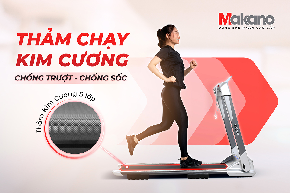 Máy Chạy Bộ Tại Nhà Makano DVCB-00006 Gấp Gọn, Máy Chạy Bộ Theo Dõi Sức Khỏe Khung Chắc Chắn