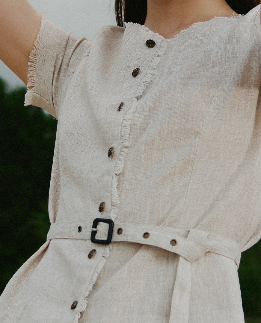 Áo Linen Tua Rua Rút Chỉ Lanh Xám TOP220 Thời trang thiết kế Hity