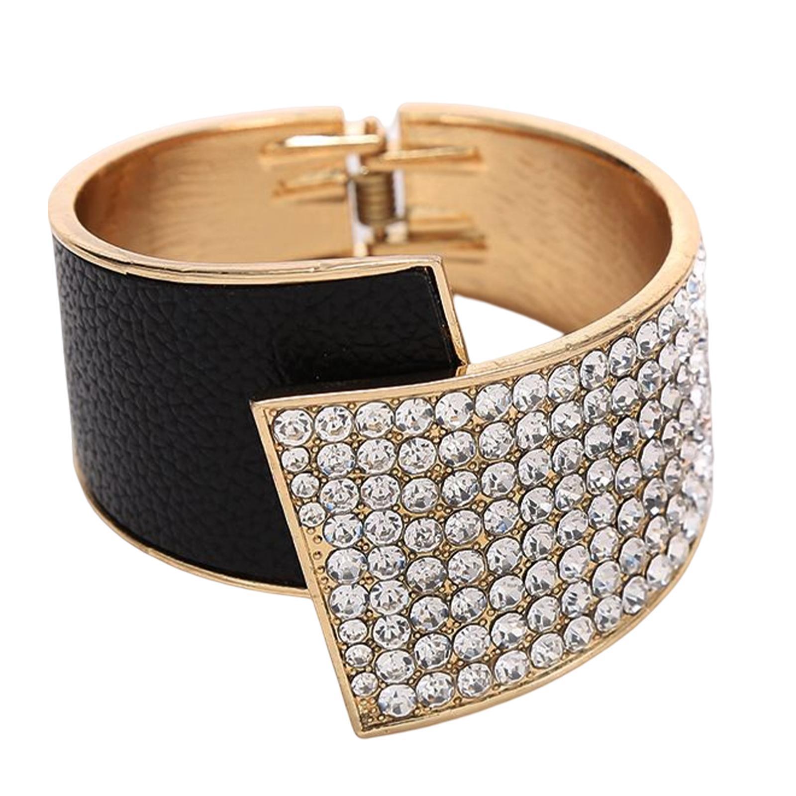 Trendy Open Bracelet Charms Rhinestones Wide Asymmetrical for Birthday