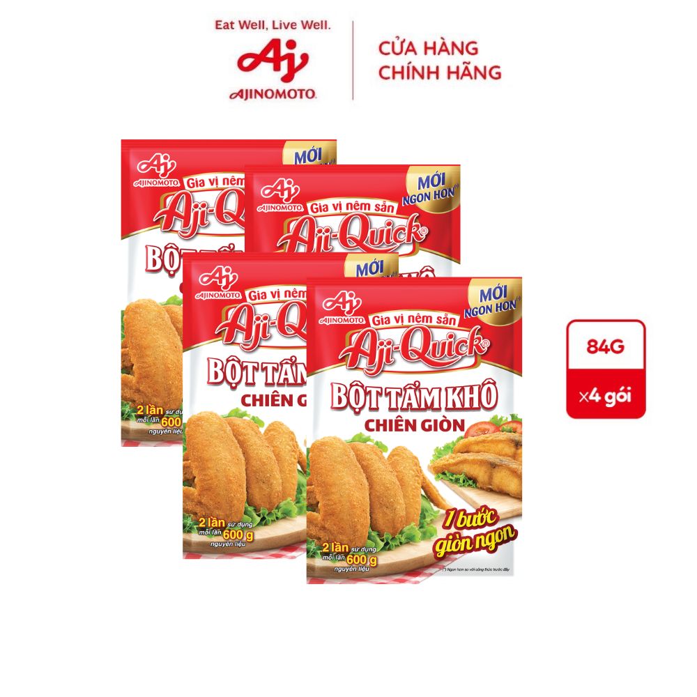 Combo 4 Gói Gia Vị Nêm Sẵn Aji-Quick® Bột Tẩm Khô Chiên Giòn 84g/Gói