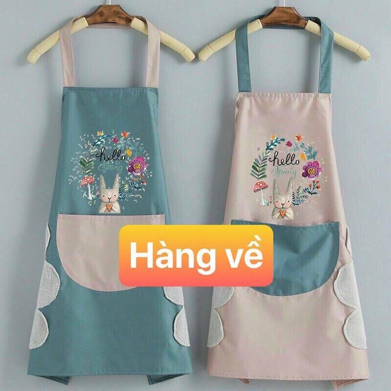 Tạp dề cao cấp chống nước có túi , hoa cạnh sườn lâu tay