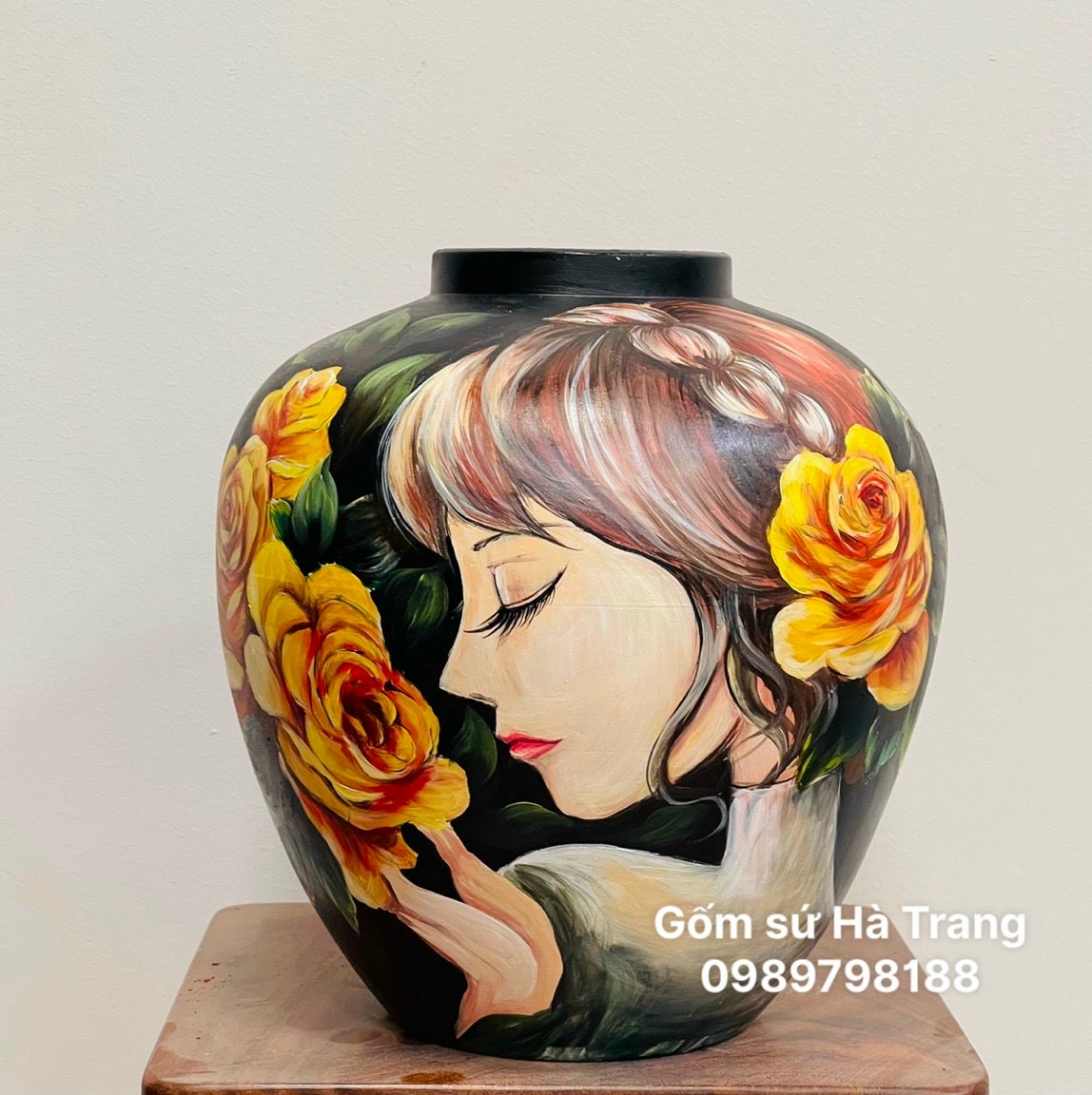 Lọ hoa gốm sứ Bát Tràng cao cấp vẽ 3D cao 30cm
