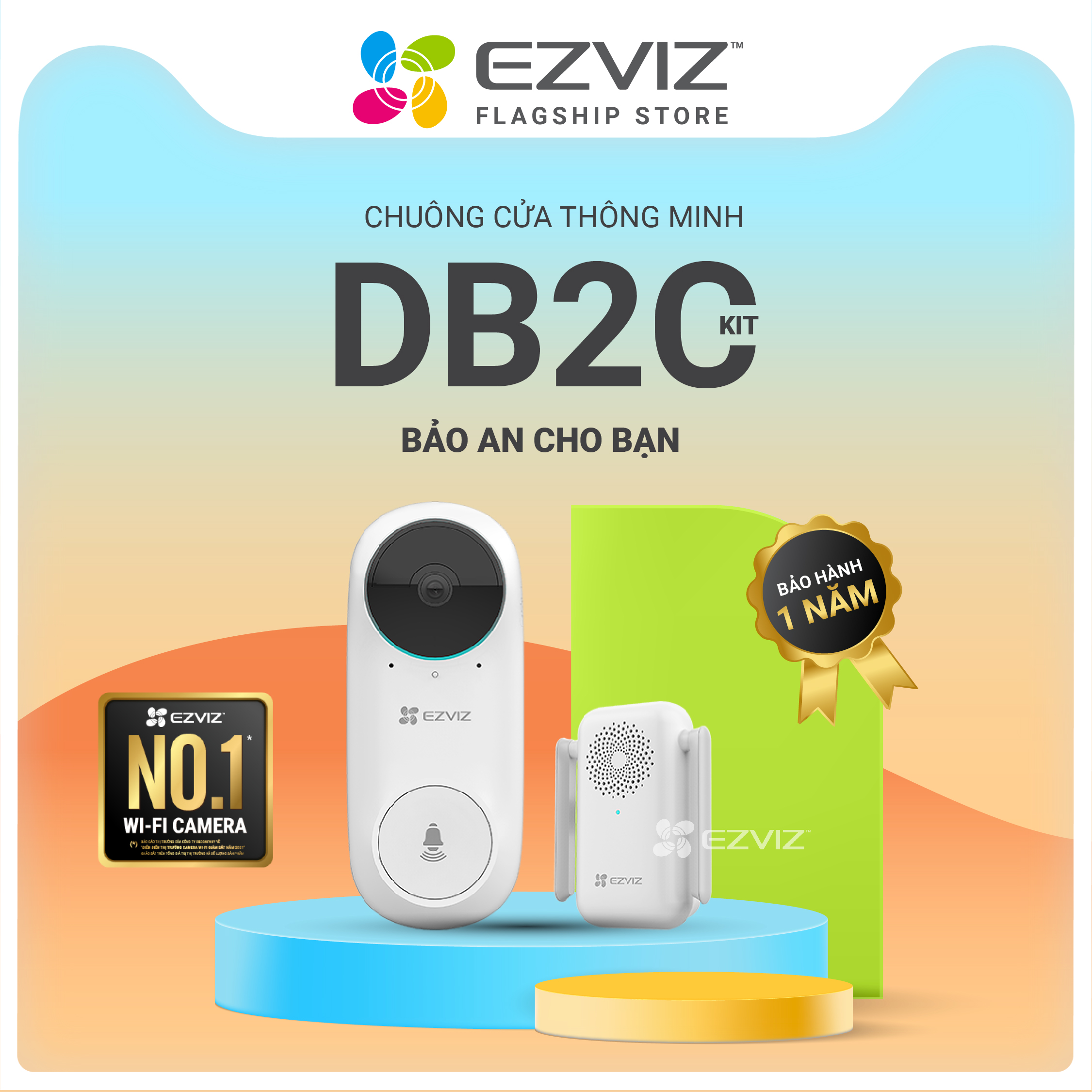 Bộ Chuông EZVIZ WI-FI DB2C, 1080p, Không Dây, Kèm Chuông Báo, Pin xạc 5200mAh--Hàng Chính Hãng