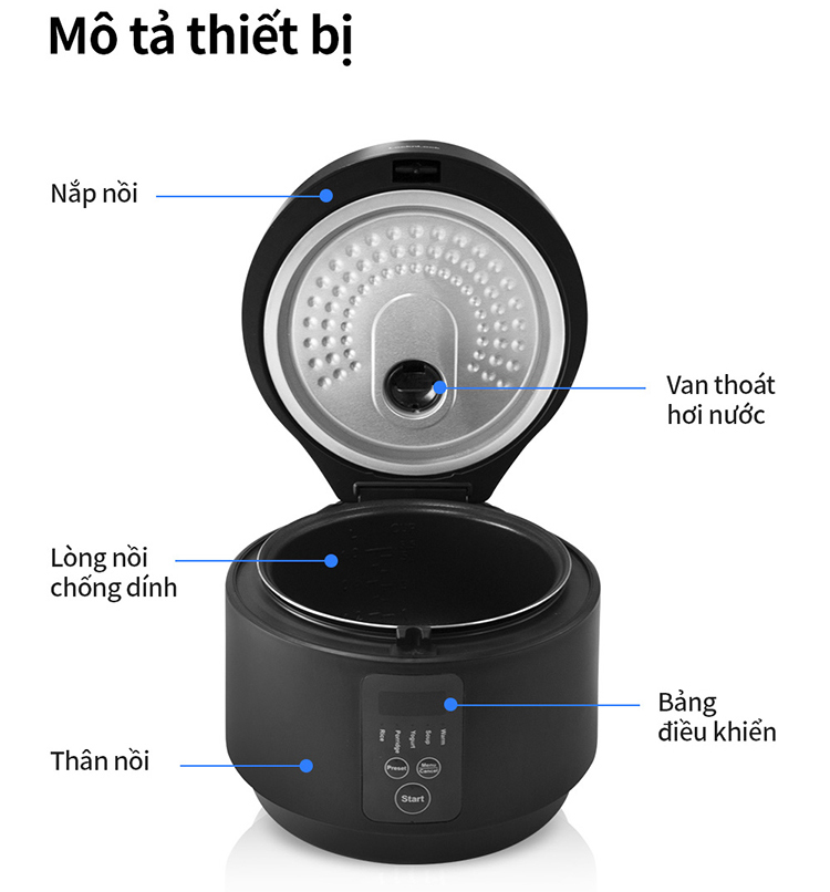 Nồi cơm điện Locknlock EJR346BLK 1.2 Lít - Black - Hàng chính hãng