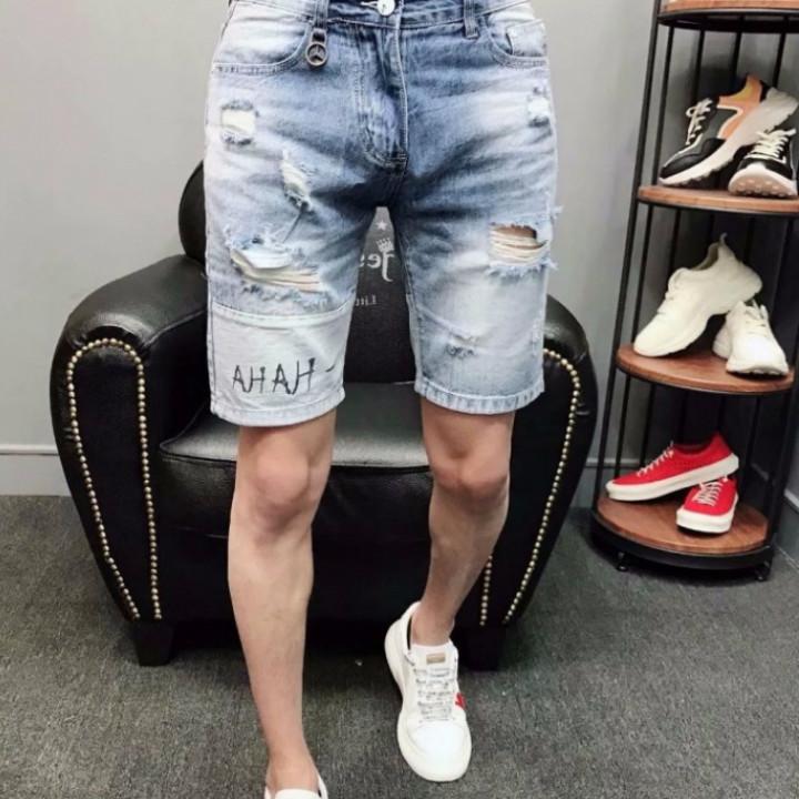 Quần lửng jeans rách chữ haha Mã: NL0516