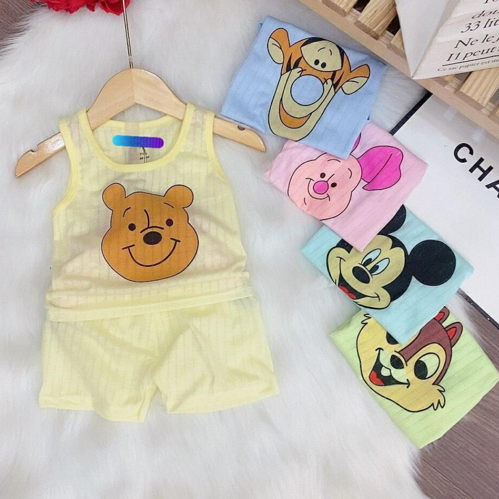 Combo 5 Bộ Quần Áo Ba lỗ Cotton Giấy Hình thú Dễ Thương Cho Bé Sơ Sinh Đến 15 Kg