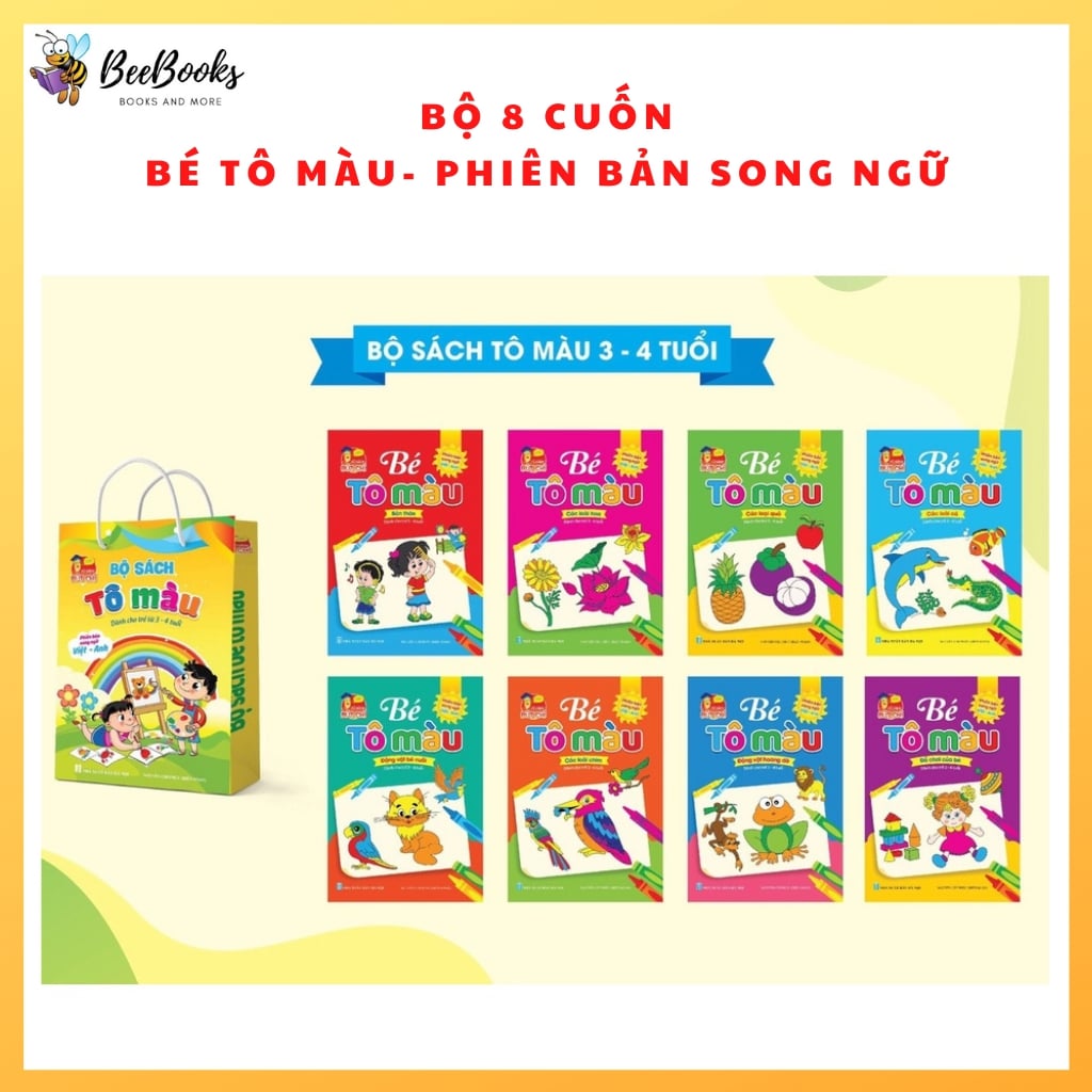 Bộ sách bé tập tô màu nhiều chủ đề song ngữ Việt Anh cho trẻ từ 4-6 tuổi
