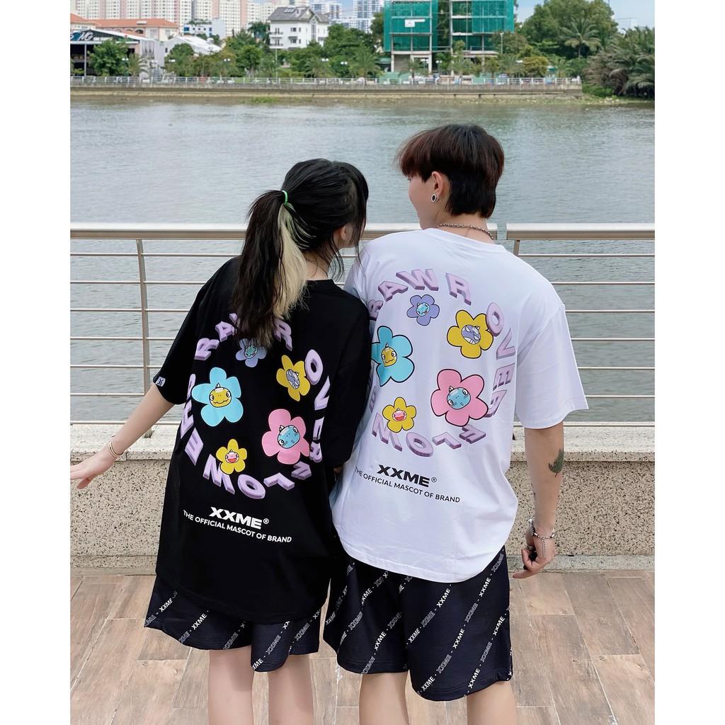 Áo thun Khủng Long Rawr Over Flower màu đen XXME
