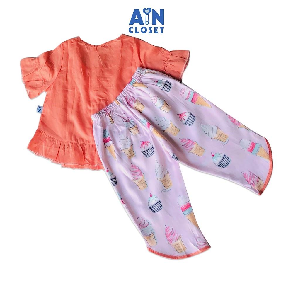 Bộ quần dài áo tay ngắn bé gái Họa tiết Kem ốc quế hồng cam - AICDBG2OOL38 - AIN Closet