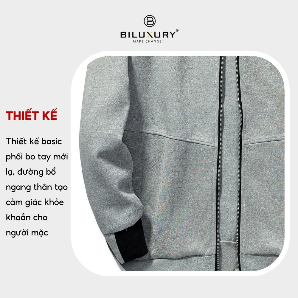 Bộ nỉ thể thao nam Biluxury 6ANKT005GHS thiết kế basic có khóa kéo phom ôm vừa mang lại vẻ ngoài trẻ trung năng động