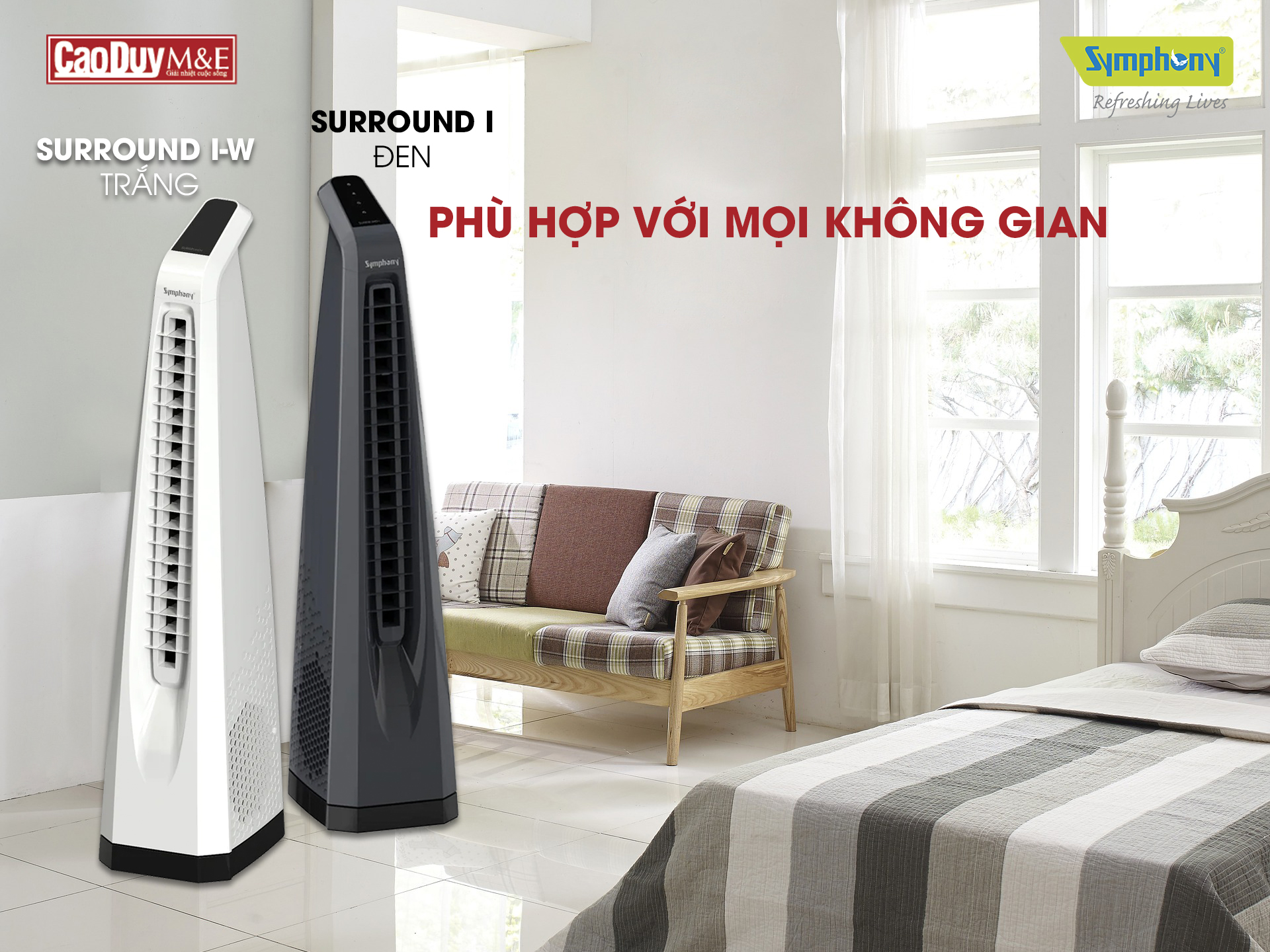 Quạt tháp Symphony Surround i màu đen nhập khẩu Ấn Độ 75W điều khiển từ xa hẹn giờ lọc bụi - Hàng chính hãng