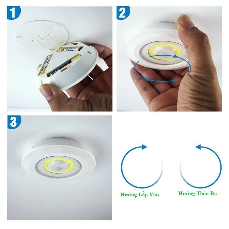 Bộ 3 Đèn LED chiếu sáng  không dây dán tường, Đèn 2 chế độ sáng điều khiển từ xa dùng pin - Chính hãng MINIIN