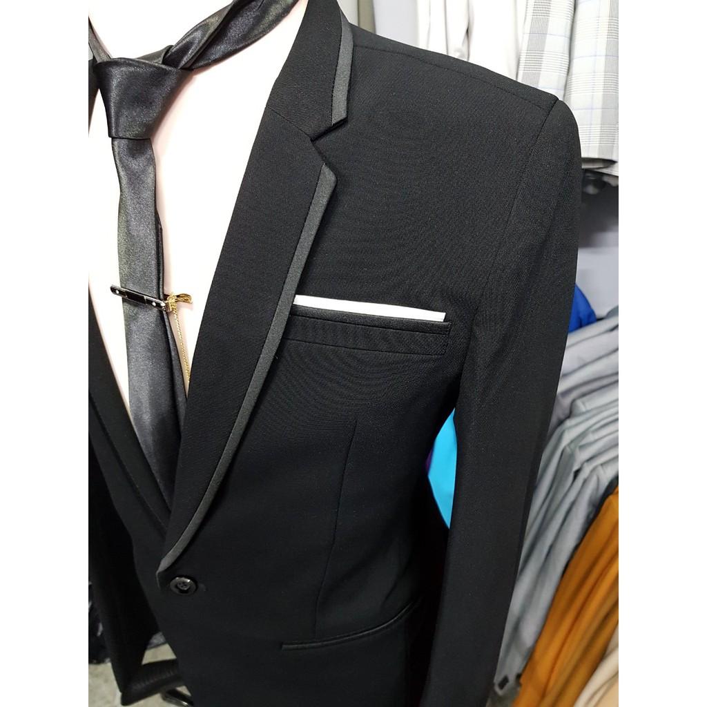 Bộ vest nam body kiểu viền đen đơn giản phong cách