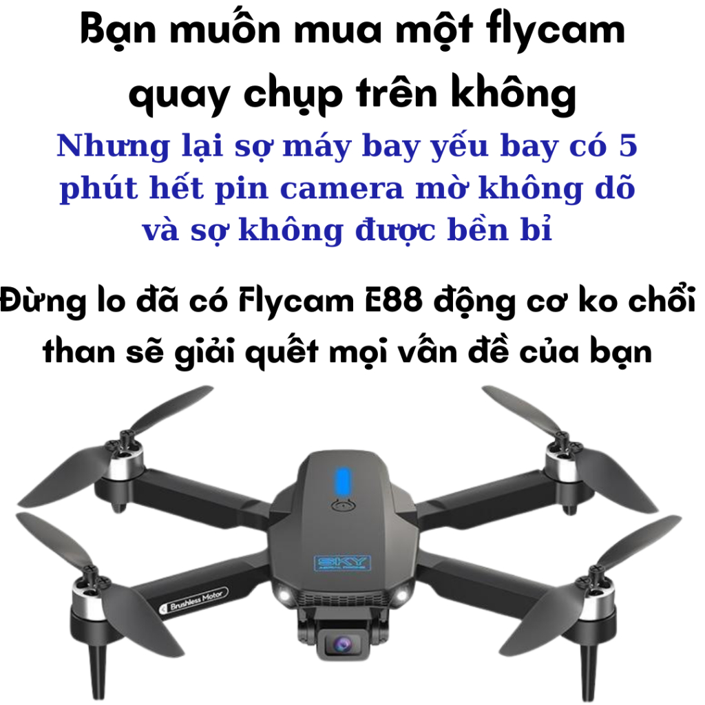 Máy Bay Flycam Camera 4K E88 Max 2024 Cao Cấp Động Cơ Không Chổi Than Siêu Bền Tránh Va đập, 2 Camera có cảm biến bụng giữ thăng bằng khi bay - Hàng Chính Hãng