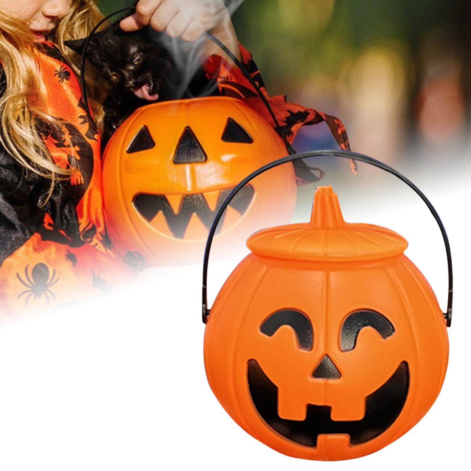 2xHalloween Pumpkin Buckets Props Jar with Lid Gift Basket Candy Bucket Holder