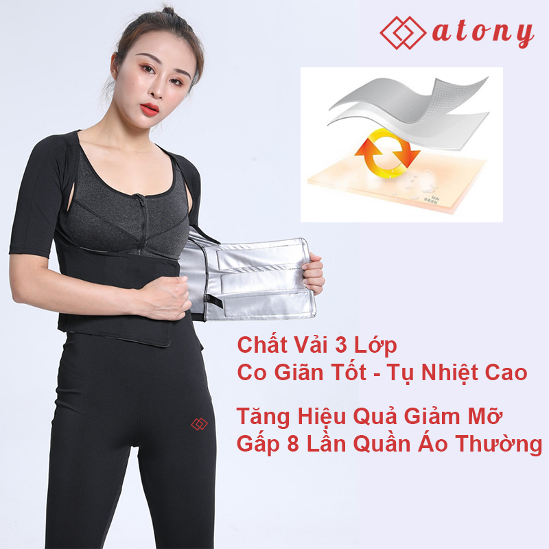 Set Đồ Tập Sinh Nhiệt ATONY Cao Cấp Cho Nữ, Tráng Nano Bạc Hỗ Trợ Giảm Cân, Đổ Mồ Hôi, Tan Mỡ Bụng - Hàng Chính Hãng (Áo Đai Lửng + Quần)