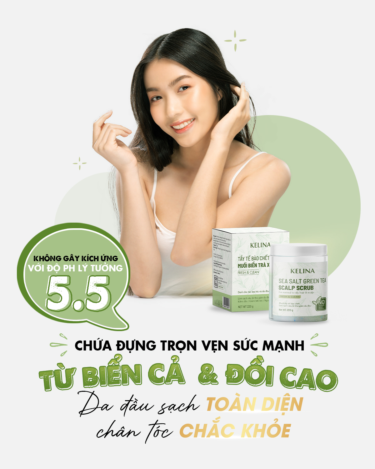 Muối Tẩy Tế Bào Chết Da Đầu, Mảng Bám, Gàu Ngứa Và Ngăn Bết Tóc Kelina 220g