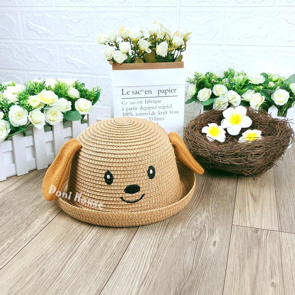 Nón Mũ Cói Có Quai Cho Bé Trai Bé Gái Từ 2 3 4 Tuổi Vòng Đầu 51cm Hình Chú Chó Dễ Thương - Doni House