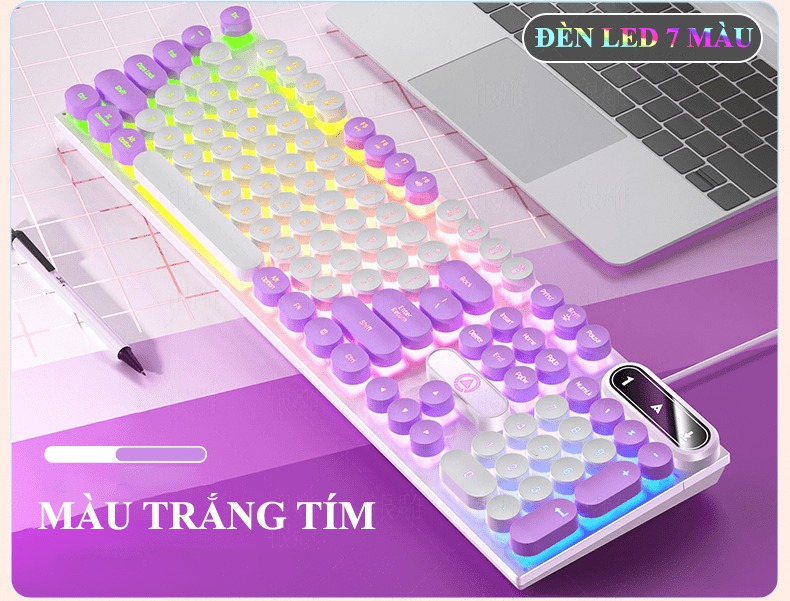 Bàn phím YINDIAO K600 giả cơ nút tròn nhiều màu sắc và có đèn led xuyên phím chuyên game - HÀNG CHÍNH HÃNG
