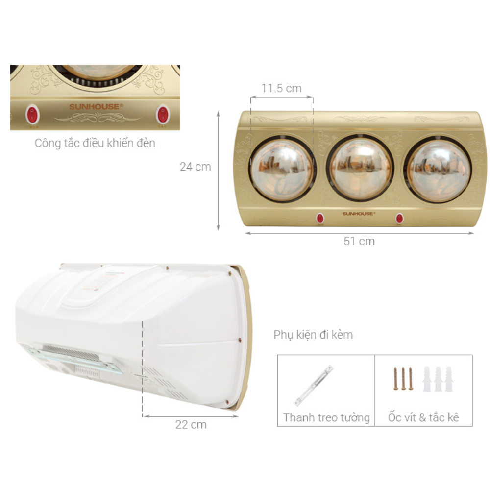 Đèn Sưởi Phòng Tắm Sunhouse SHD3813 - Hàng chính hãng