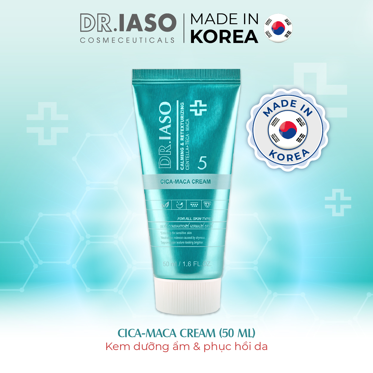 D34 Kem dưỡng ẩm và phục hồi da Dr IASO Cica Maca Cream 50ml