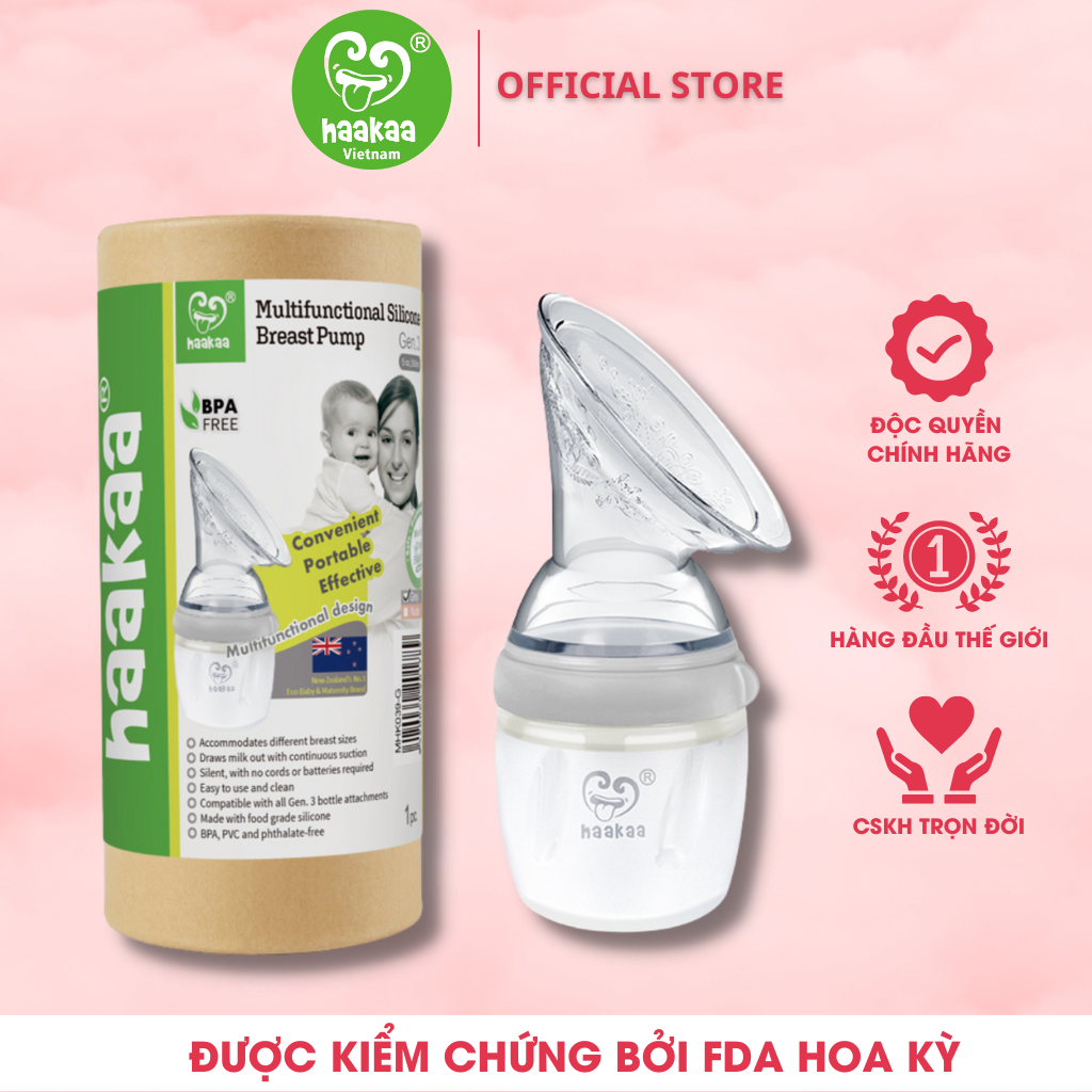 Cốc hứng sữa Gen.3 Haakaa. Chất liệu silicone cao cấp. Không chứa BPA, PVC và phthalate. Có thể chuyển đổi thành Bình sữa, Bình trữ sữa