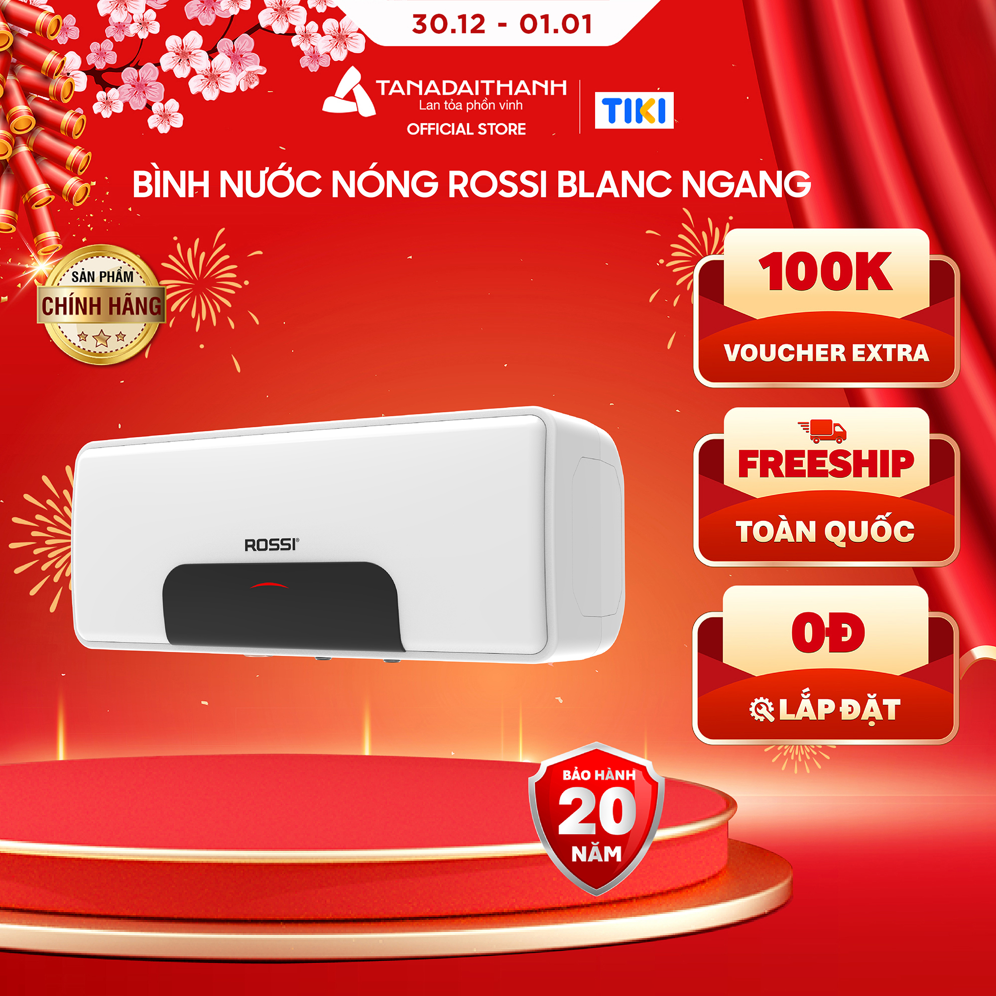 Bình nóng lạnh gián tiếp Rossi Blanc Ngang (15/20/30 Lít) - Chính hãng, Bảo Hành 20 năm