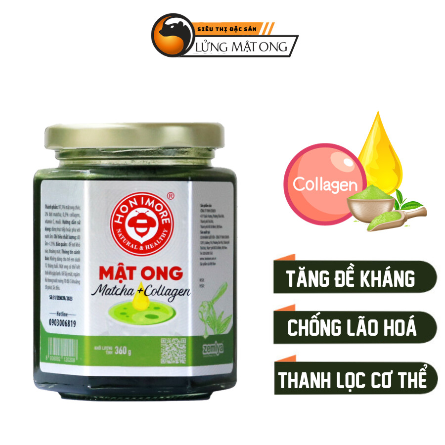 Mật ong Matcha Collagen - Honimore 360g/hủ - tiện lợi, chống lão hoá,thanh lọc cơ thể