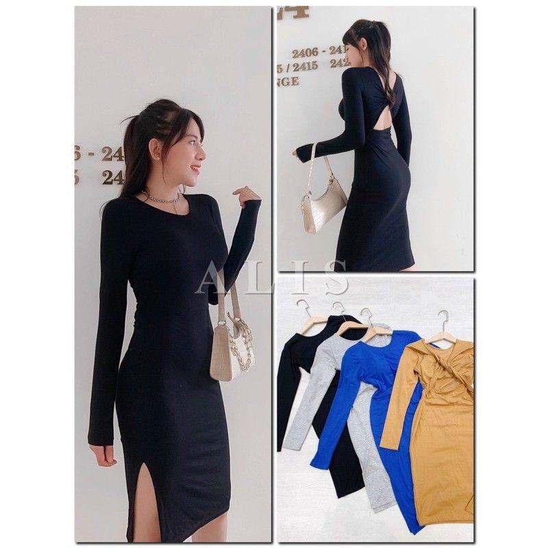 Đầm Thun Kiểu Có Đệm Ngực Lót Trong Ôm Dáng Xoắn Thân Sau Tạo Điểm Nhấn Sau Lưng
