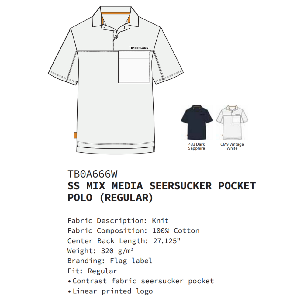 [Original] Timberland Áo Polo Nam Mix Media Seersucker Pocket Polo Regular TB0A666W