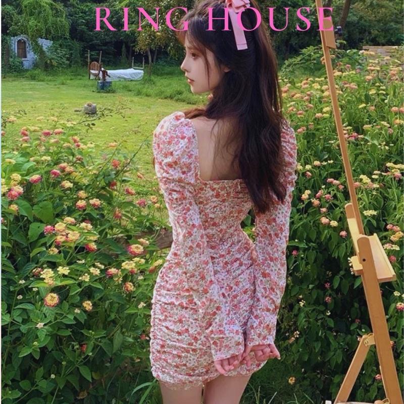Đầm Váy Body Tiểu Thư Tôn Dáng Thiết Kế Nhún Hoa Nhí Hàn Quốc Đi Dự Tiệc Chơi Mùa Hè Nhiều Kiểu Tay Phồng Ring House