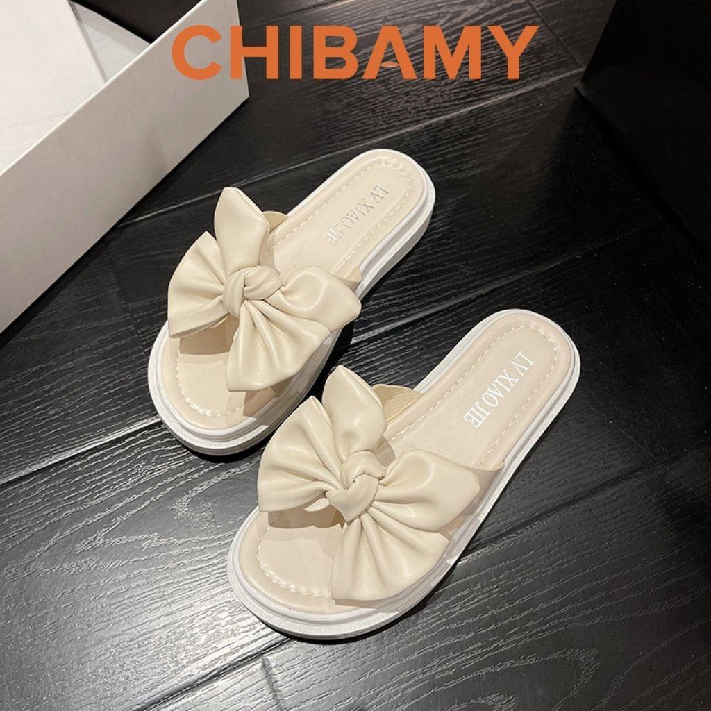 Dép nữ Thắt Nơ Da Mềm CHIBAMY đế bánh mì siêu nhẹ cao 3cm, Dép thời trang nữ tiểu thư 2022