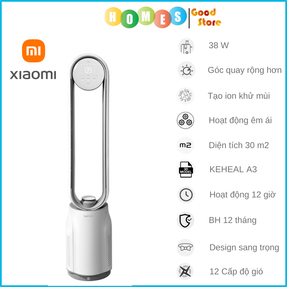 Quạt Tháp Đứng, Quạt Không Cánh XIAOMI KEHEAL A3/ XIAOMI KEHEAL A2, Kiêm Lọc Không Khí Cấp 12 Cấp Độ Gió, Độ Ồn Thấp Tạo Lọc Khử Khuẩn Ion - Hàng Chính Hãng