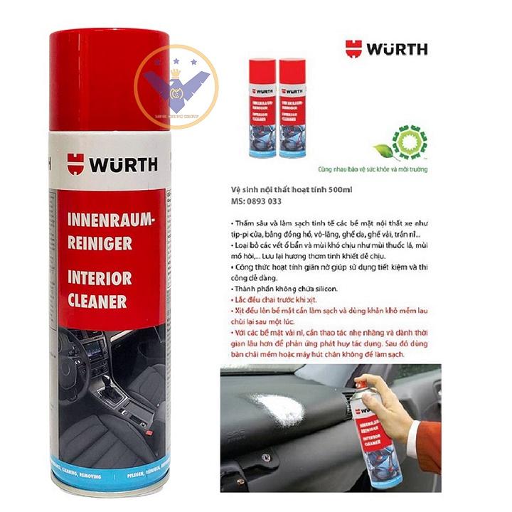 COMBO 2 chai vệ sinh nội thất ô tô Wurth Interior Cleaner dạng bọt hoạt tính - chai 500ml